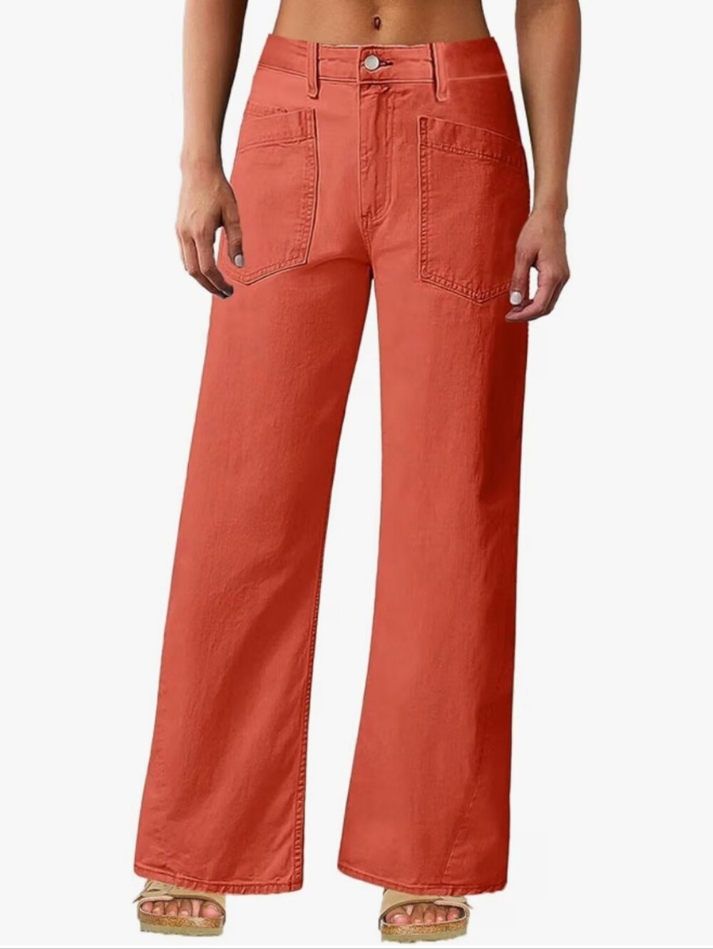 Flamingals Wide Straight Leg Mid Rise Baggy Lightweight Pants Coral Red NWT Lg